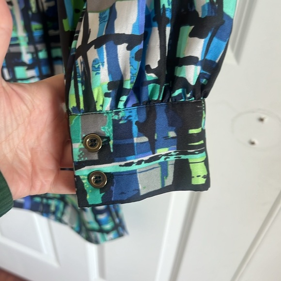 Leslie Fay Modest Long Sleeve Belted Duster Shirt Dress Abstract Geometric Sz 8 - Picture 6 of 10